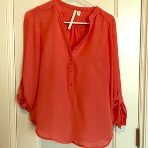 Lauren Conrad Coral and Gold Button Up Blouse